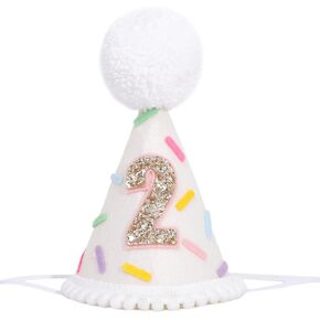 YOUAME Candy Sprinkles Birthday Party Hat - Two Sweet Cone Hat, Sweet Princess Cone Crown For Cake Smash Photo Props, Kids Second Birthday Party Hat Decorations