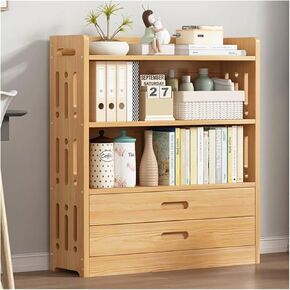 Small Bookshelf Solid Wood Bookshelf Storage Rack Floor-to-Ceiling Living Room Bedroom Reading Storage Shelf Office Multi-Layer Simple Bookcase for Office, Living Room(Large)