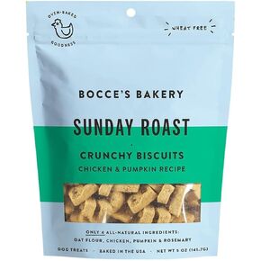 Bocce's Bakery Oven Baked Sunday Roast Treats for Dogs, Everyday Wheat-Free Dog Treats, Made with Real Ingredients, Baked in The USA, All-Natural Chicken & Pumpkin Biscuits, 5 oz