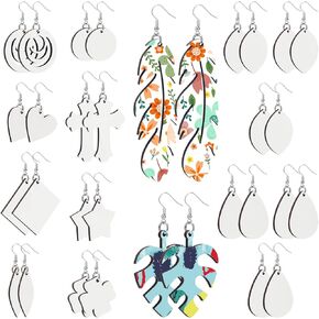 Pletpet 32Pcs Sublimation Earring Blanks, 12 Styles Double Sided Heat Transfer Sublimation Printing Earrings Unfinished with 32Pcs Hooks for DIY Crafts