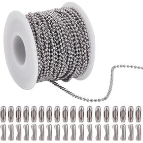 65.6 Feet 1.5mm Stainless Steel Ball Chain Beaded Ball Chains with 50pcs Connectors Silver Metal Pull Chain Roll Spools Ball Chains for Jewelry Making Supplies DIY Bracelet Necklace Crafts