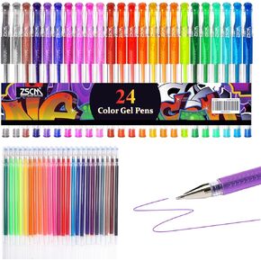 ZSCM QUALITY DECIDES THE FUTURE Glitter Gel Pens ZSCM 48 Pack Colored Gel Pens Set Include 24 Colors Gel Marker Pen, 24 Refills, Glitter Pens with 40% More Ink, Writing instruments for Coloring