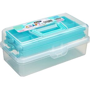 RoseArt Multi-Layer Plastic Dividing Craft Storage Box - Portable Handled Art Supply Organizer, Utility, Tool, Medicine, Craft Box Teal - Made in U.S.A