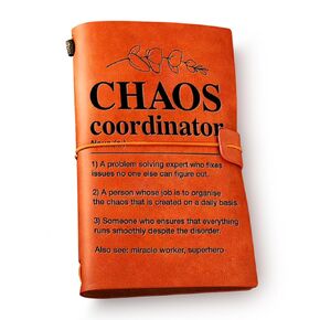 NGAEAK Chaos Coordinator Gifts Leather Journal Notebook, Thank You Gifts for Boss Coworkers Nurse Teacher, Employee Appreciation Gifts, Chaos Coordinator Definition Engraved Leather Travel Journal