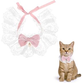 Cat Bow Collar, Breakaway Kitten Collar with Cute Bow Tie Girl Cat Collars Cats Princess Costumes Pink Outfit for Kitty and Some Puppies Birthday Party (Pink, M (7-11lbs))