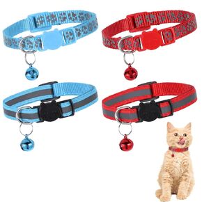 4PCS Cats Collar Reflective Personalized Cats Collar With Bell Cute Collars For Cats Bell Cats Collar Breakaway Blue Small Cat Collar Nylon Safety Buckle Necklace Adjustable Pet Snap Neckband