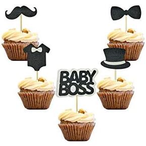 30 PCS BABY BOSS Cupcake Toppers Glitter Kids Birthday Party Supplies Decorations Baby Shower Party Supplies