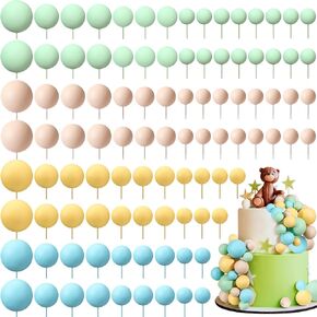 Hotop 168 Pcs Ball Cake Toppers Mini Balloons Foam Balls Cake Topper DIY for Bear Birthday Party Baby Shower Wedding Anniversary Decoration(Blue,Brown,Beige)