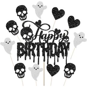 Halloween Birthday Cake Topper Cupcake Toppers Decoration Black Glitter Party 19pcs