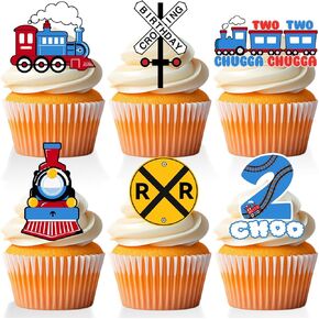18 PCS Train Cupcake Toppers for Boys Girls 2nd Birthday SteamTrain Railroad 2 Year Old Cake Decor Picks Chugga Chugga Two Two Party Decorations Supplies