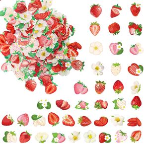280pcs Edible Strawberry Cupcake Decorations, Strawberry Flower Birthday Cake Toppers Party Floral Decoration Supplies for Sweet Themed Party