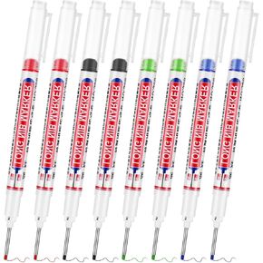 Bremorou 8 PCS علامات محو جافة طويلة رأس العلامة Deep Hole Armer Deep Reach Markers أداة بناء مقاومة للماء ملونة Pen Pen Metal Pen للبناء حمام