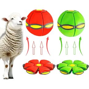 2Pcs Sheep Balls Toy, Goat Enrichment Toy for Exercise, Goats Herding Flying Saucer Ball for Sheeps, Interactive Training Ball to Play, Reduce Boredom Relieve Stress (Red and Green)