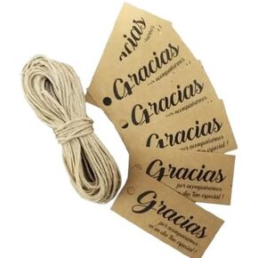 50 Kraft cardboard tags Thank you for accompanying us with jute cord to hang in the details of your guests