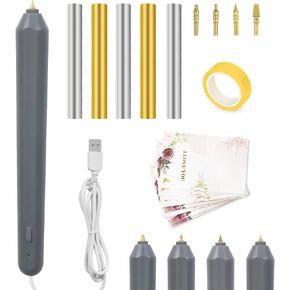 30PCS Hot Foil Embossing Stamping Pen Set Includes 1 USB Foil Quill Pen with 4 Size Metal Tips,5 Hot foil Rolls,20 Cards,1Adhesive tape for DIY Craft Embossing Scrapbooking Craft Stamping Project