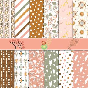 VIVIQUEN 24 Pack Boho Pattern Double-Sided Paper, 12-inches Bohemia Beige Scrapbook Specialty Craft Paper Folded Flat for DIY Background Card Art Craft Making Scrapbook Photo Album Decor
