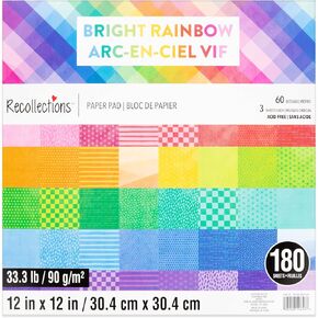12" x 12" Bright Rainbow Paper Pad by Recollections - Premium Scrapbook & Crafting Paper for DIY Projects, Card Making, & Decorative Arts, 180 Sheets