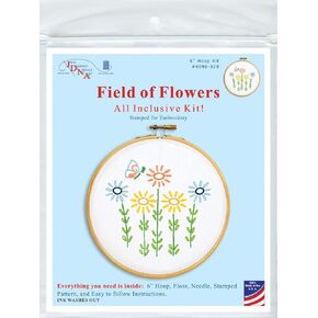 Jack Dempsey Needle Art Jack Dempsey Stamped Hoop 6"-Field of Flowers Embroidery kit, White