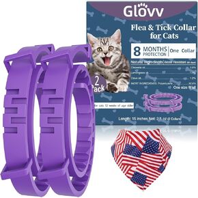 Glovv 2 Pack Flea Collars for Cats, Highly Effective Purple Tick Control Provides of Cat, Comfortable Prevention Collar Up to 16 Months