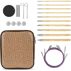 Tunisian Crochet Hooks Set with Cables – 10 Interchangeable Afghan Crochet Hooks (3.5mm–10mm) with 4 Swivel Cords, End Caps, Connectors & Storage Case – Bamboo Crochet Hook Kit for Beginners & Experts