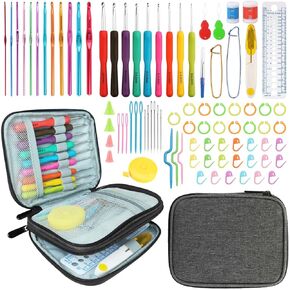 HATINXIA Crochet Hooks, 85pcs Crochet Hook Set with Storage Case, Yarn Crochet Kit for Beginners, Ergonomic Crochect Needles DIY Knitting Accessories Tools for Experienced Crochet Lovers, C6 Lemon
