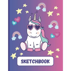 Sketchbook for Girls: Cute Unicorn, Sketch Book on Vibrant Pink and Purple Background | Sketch Notebook for drawing, doodling, writing, sketching, or ... lover | Large Blank Sketchbook Size, 8.5 x 11