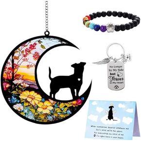 Dog Memorial Gifts for Loss of Dog, Pet Memorial Gifts-Sun Catcher Key Chain Bracelet and Card, Sympathy Loss Bereavement Presents in Memory of Pet Passing Away Window Hanging.
