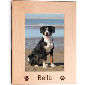 Lifetime Creations Personalized Dog Picture Frame - Custom Engraved Hardwood Pet Memorial Gift Frame with Paw Print and Name (Holds 5"x7" Portrait)