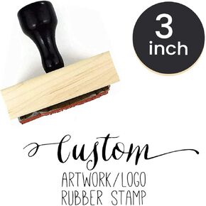 1" 2" 3" 4" Large Logo Stamp - Custom Stamp - Personalized Wood Handle Business Stamp Self-Inking Black Red Blue Black Ink - Custom Round Text Business Stamp Large 1 2 or 3 Inch Stamper (3")