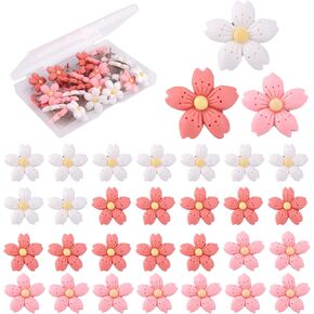 30pcs Flower Push Pins, Decorative Push Pins Cute Flower Thumb Tacks Floral Thumbtacks for Bulletin Board Map School Supply (Cherry Blossoms Style)