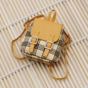 Doll Backpack Accessory, Classic Mini Bag for 17cm Dolls, Pink Plaid Pattern, 7 x 3 inches (B1)