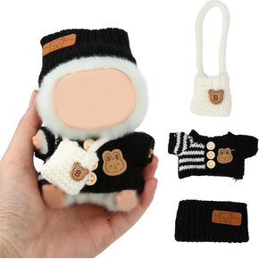17cm & 10cm Doll Accessories and Clothes Set, 3pcs Knitted Doll Outfit with Crochet Bag and Black Crochet Hat Cute Bear Theme Clothing for Dolls Collectors & Fans