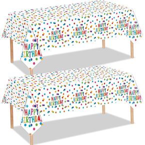 Happy Birthday Tablecloth, Colorful Confetti Design, Party Table Cover, Pack of 2, White