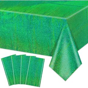 4Pcs Pink Green Holographic Tablecloths Rectangular Iridescent Tablecloth Shimmer Metallic Table Covers for Witch Green and Pink Birthday Decorations, 54 x 108inch