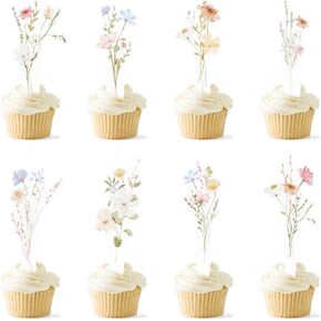 48PCS Wildflower Birthday Party Decorations, Baby in Bloom Cupcake Decorations, Floral Cupcake Toppers for Baby Shower Decor Women Girls.