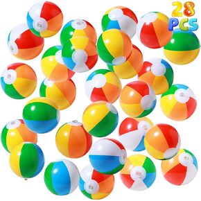 SCIONE 28 Pack Mini Beach Balls Bulk, 5-Inch Inflatable Rainbow Beach Balls for Kids, Ideal for Pool Toys, Beach Theme Party Decorations and Outdoor Games, Hawaiian Tropical Theme Decorations Supplies