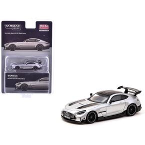 Diecast Model Car Compatible with Tarmac Works 1:64 Mercedes-Benz AMG GT Black Series Silver Metallic with Black Hood Stripes and Top Global64 Series Limited Edition T64G-042-SL