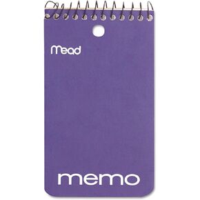 Mead Memo Book, College Ruled, 3 x 5, Wirebound, Punched, 60 Sheets, Assorted (1 Piece)