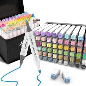 Alcohol Markers,60 Colors Dual Tip Brush & Fine Tip Art Marker Set,for Blending & Shading,Ideal for Coloring Books, Manga & Professional Artwork,Includes Blender Pen & Portable Case,Ideal for All Ages