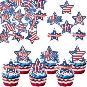 24 Pack Happy Independence Day Cupcake Toppers Happy 4th of July Cupcake Picks National Flag Patriotic Cupcake Decorations Star American Independence Day Theme Party Cake Decorations Supplies