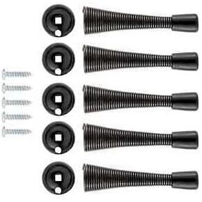Rocky Mountain Goods Spring Door Stops – Black Matte Finish, Pack of 5 – 3-1/8" Steel Door Stopper with Rubber Tip – Wall Protector for Baseboards and Doors – Easy Install Black Bumper Stops