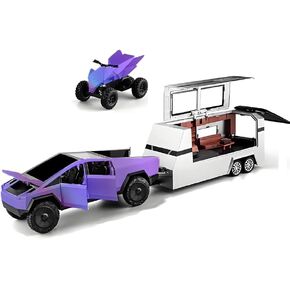 Trucks Toy with RV Motorcycle for Boys Girls Women Men Adult Diecast Metal EV Truck Model Pickup Truck 1/32 Black Cars Race with Sound and Light Effect Ideal Gift Age for 3 Year and Up