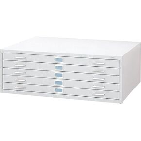 Boho Beauty Flat File Home Office Cabinets, Featuring Five Large-Capacity Drawers with Case-Hardened Ball-Bearing Rollers, Steel, White, 46 1/2 in. W X 35 1/2 in. D X 16 1/2 in. H