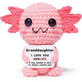 Mini Funny Positive Axolotl Gifts for Girls Women, Small Handmade Axolotl Toy with Positive Card, Pink Crochet Mental Health Cheer Up Inspirational Gifts for Bestie Sister Friends Student