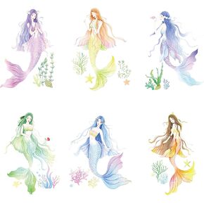 6 Pieces Beautiful Mermaid UV DTF Transfer Stickers, Waterproof, Scratch Resistant, Self-Adhesive, Suitable for Decorating Ceramic Cups, Glass Cups, Metal Cups, DIY Decoration Various Items