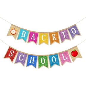 Back to School Burlap Banners Pre-Assembled First Day of School Banner for Kindergarten Preschool Party Supplies Teacher Banners Photo Props Classroom Bulletin Board Decorations