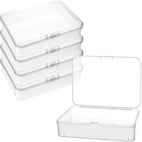 5Pcs Small Plastic Storage Containers with Hinged Lids, Clear Rectangle Box for Collecting Small Items, Beads, Jewelry, Business Cards, Game Pieces, Crafts (4.13 x 2.95 x 0.98 Inch)