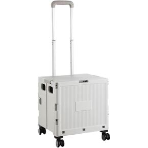 Foldable Rolling Utility Cart with Lid and Telescoping Handle, Collapsible Plastic Storage Crate with 360° Swivel Wheels, Portable Shopping Trolley for Groceries, Travel, Office, and Household Use