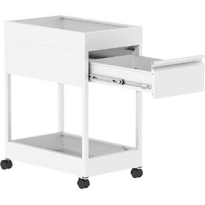 Utility Service Cart, 2-Tier Metal Rolling Cart, 360°Silent Swivel Wheels, Lab, Clinic, Kitchen, Laundrym, Office, Bathroom Storage Organizer, White