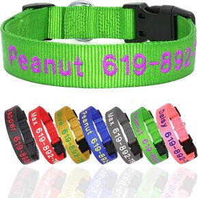 Personalized Embroidered Dog Collars, Custom Dog Name & Phone Number, 5 Adjustable Sizes for XS to XL,Nylon Collars for Boy Girl Dogs,Puppy,Safety Release Metal Buckle and D-Ring,Pink